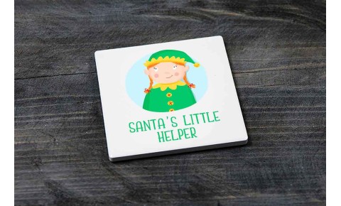 Santa's Little Helper Girl Elf Ceramic Coaster 
